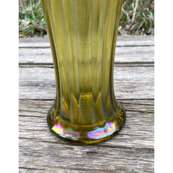 Vintage Green Carnival Glass Stretch Swung Vase 8.5" - Picture 8 of 15